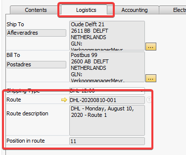 Document Logistics Settings Route Info